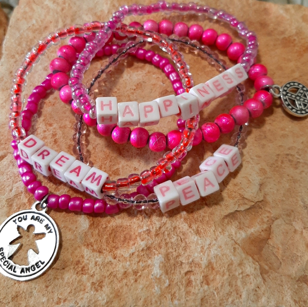 Inspirational pink stretch bracelets (set of 5)